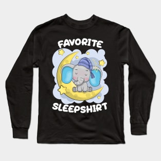 Cute Little Elephant Sleeping on the Moon Nap Favorite Sleep time Pajama Long Sleeve T-Shirt